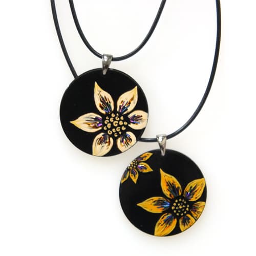 lacquared Flower Painting Pendant